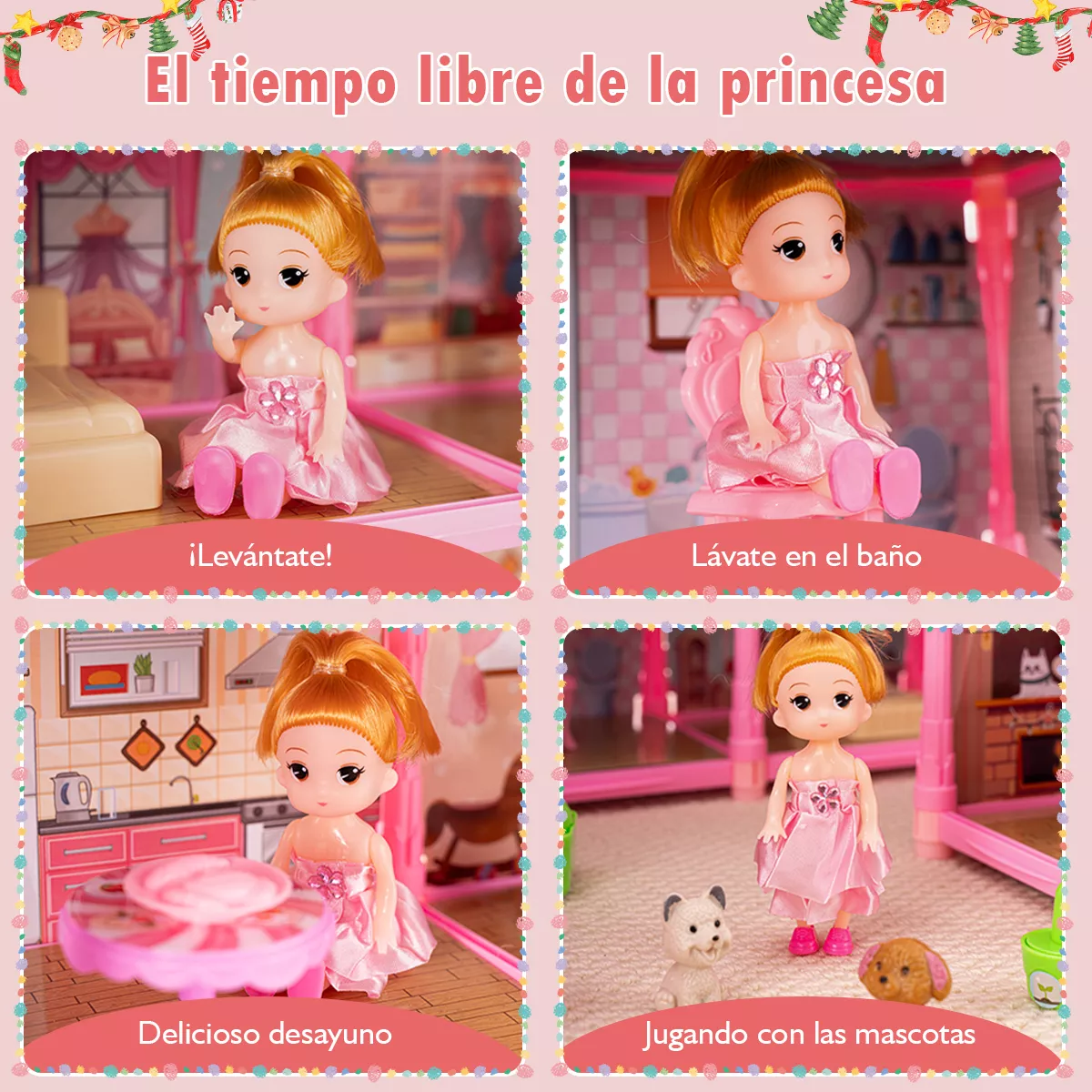 Casa De Muñecas Niña 578pcs Con Tobogán Luz Led 29 Espacios