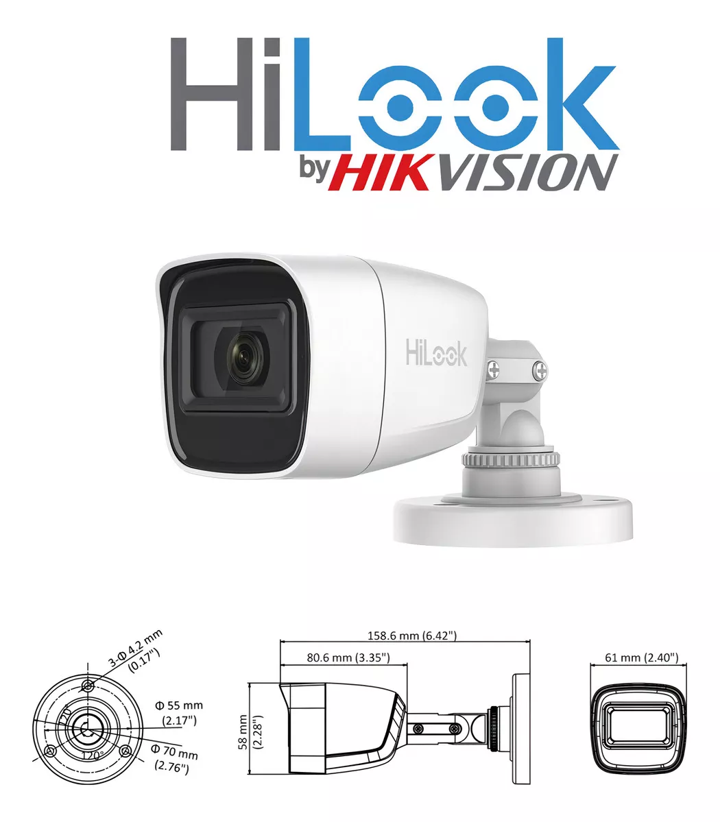 kit Circuito Cerrado Hilook Dvr 8 Canales 8 Camaras 1080p 2mp Full Hd Audio Integrado Thc-b120-ps Cable Coaxial 18mts + Disco Duro 2tb