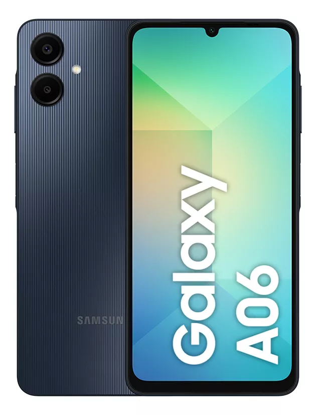 Tel&eacute;fono celular Samsung Galaxy A06, 128 GB, 4 GB de RAM, pantalla 6.7, c&aacute;mara. Parte trasera de 50+2 megap&iacute;xeles, frontal de 8 megap&iacute;xeles, azul oscuro