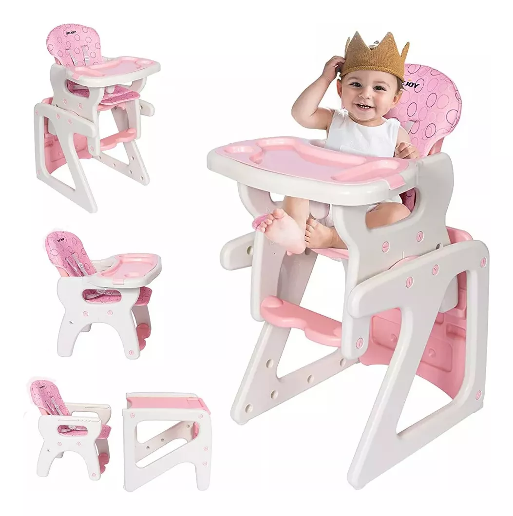 Silla alta para beb&eacute; periqueras comer plegable 2 en 1 Sejoy color rosa