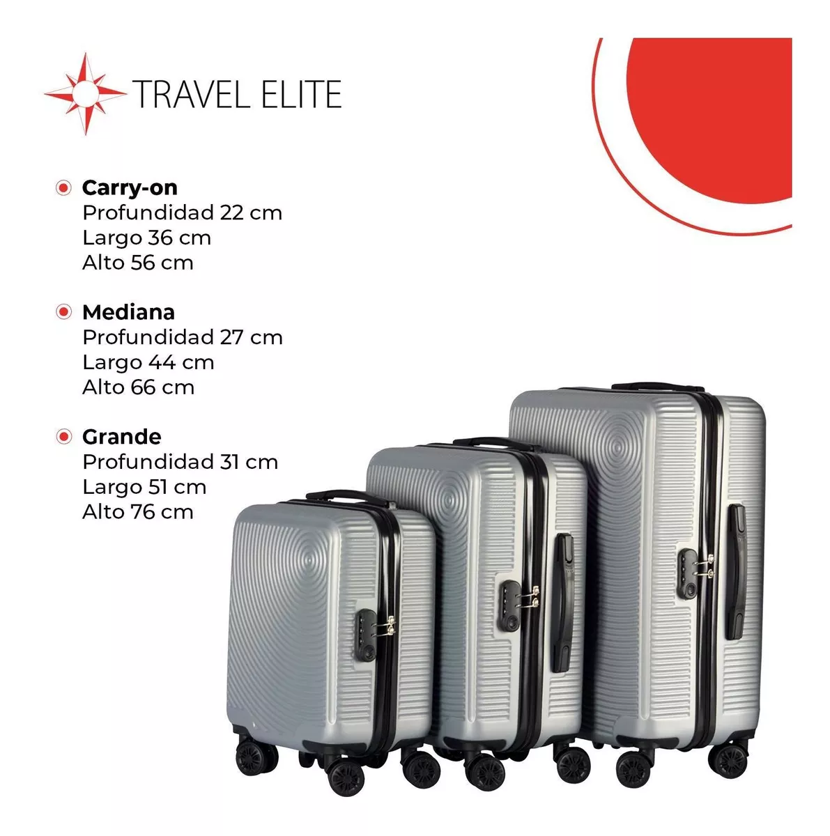 Juego De 3 Maletas De Viaje Travel Elite, Diferentes Tamaños