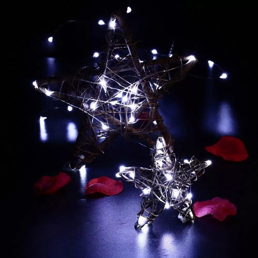 12pcs Cadena De Luces Hadas Con Pilas Dahan 20led*12pcs 2m de largo 5V-blanco frío con cable plateado