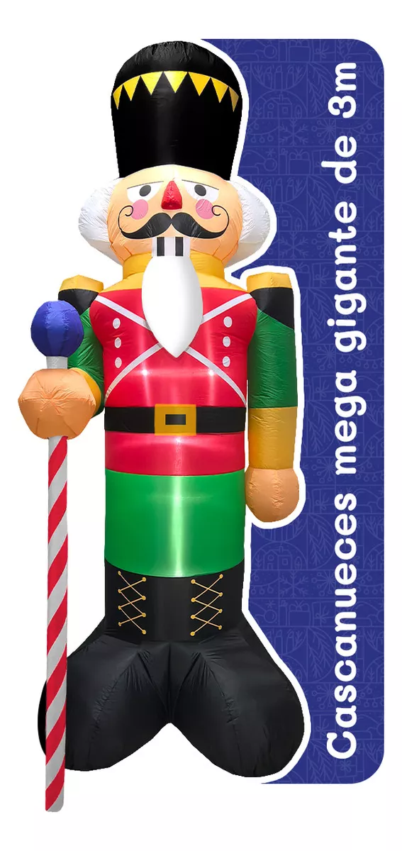 Inflable De Navidad Para Exteriores Cascanueces Mega Gigante 3m Con Luces Led Navidad Nutcracker Decoraci&oacute;n Navide&ntilde;a Artego