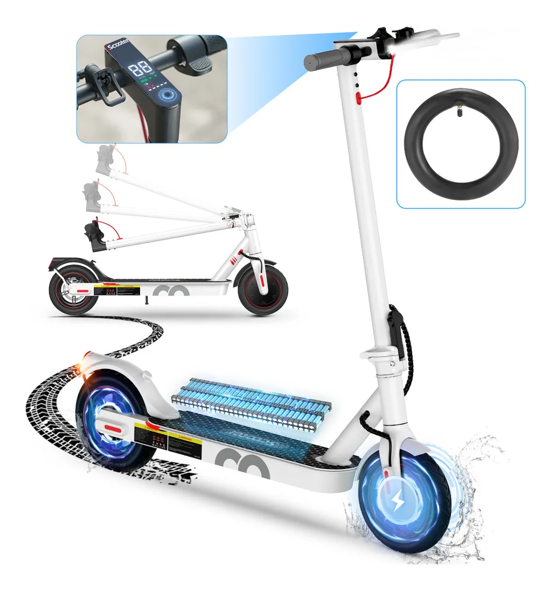 Scooter El&eacute;ctrico Patin Plegable I8 25km/h 8.5'' Neum&aacute;tico Motor 500w Scooter Electrico Getgo Con Iluminaci&oacute;n Led Con Pantalla Lcd Iscooter color Blanco Negro iScooter
