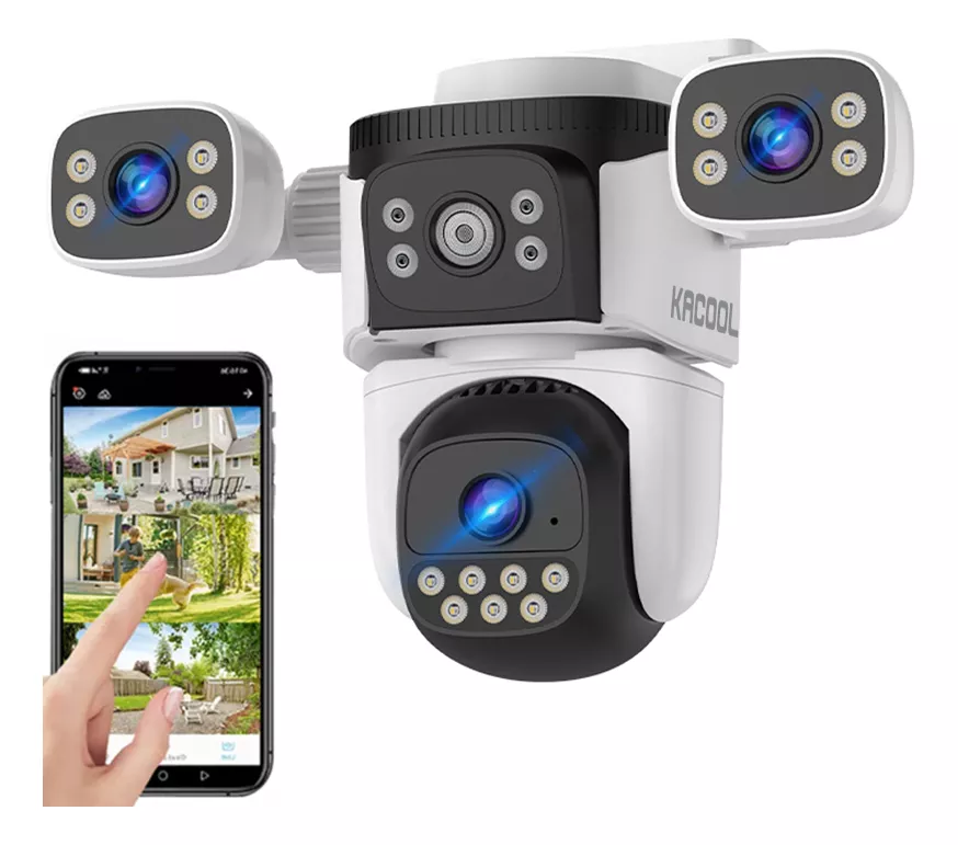 C&aacute;mara De Seguridad Wifi Exterior Kacool Tres Lentes 360&deg;