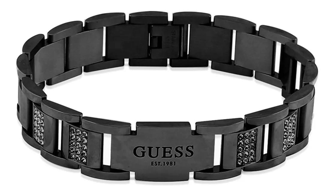Pulsera Para Hombre Guess Frontiers Negro Metal&iacute;co Jumb0134 Di&aacute;metro 8 cm Largo 20 cm