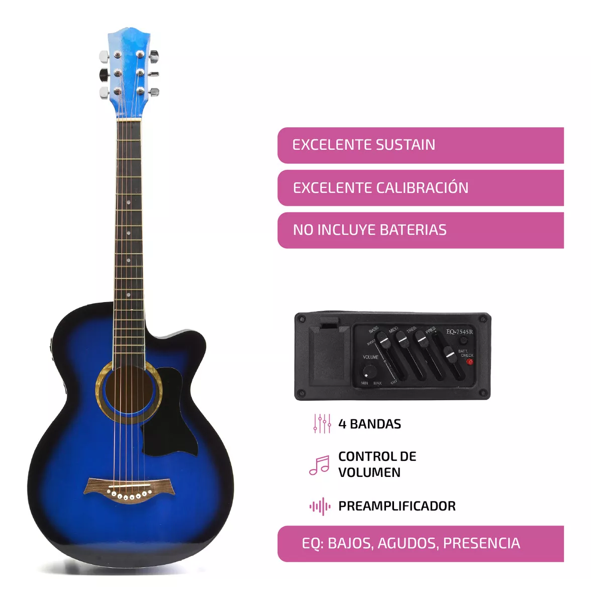 Guitarra Electroacústica Femmto EAG003 Para Diestros Azul Arce Brillante