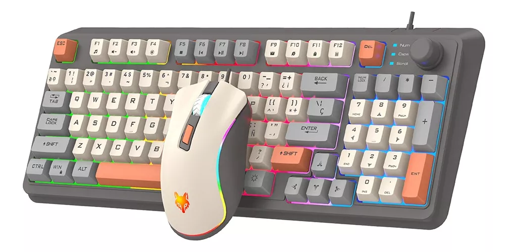Free Wolf K820 kit De Teclado Y Mouse En Español Con Cable Mouse Blanco Teclado Blanco