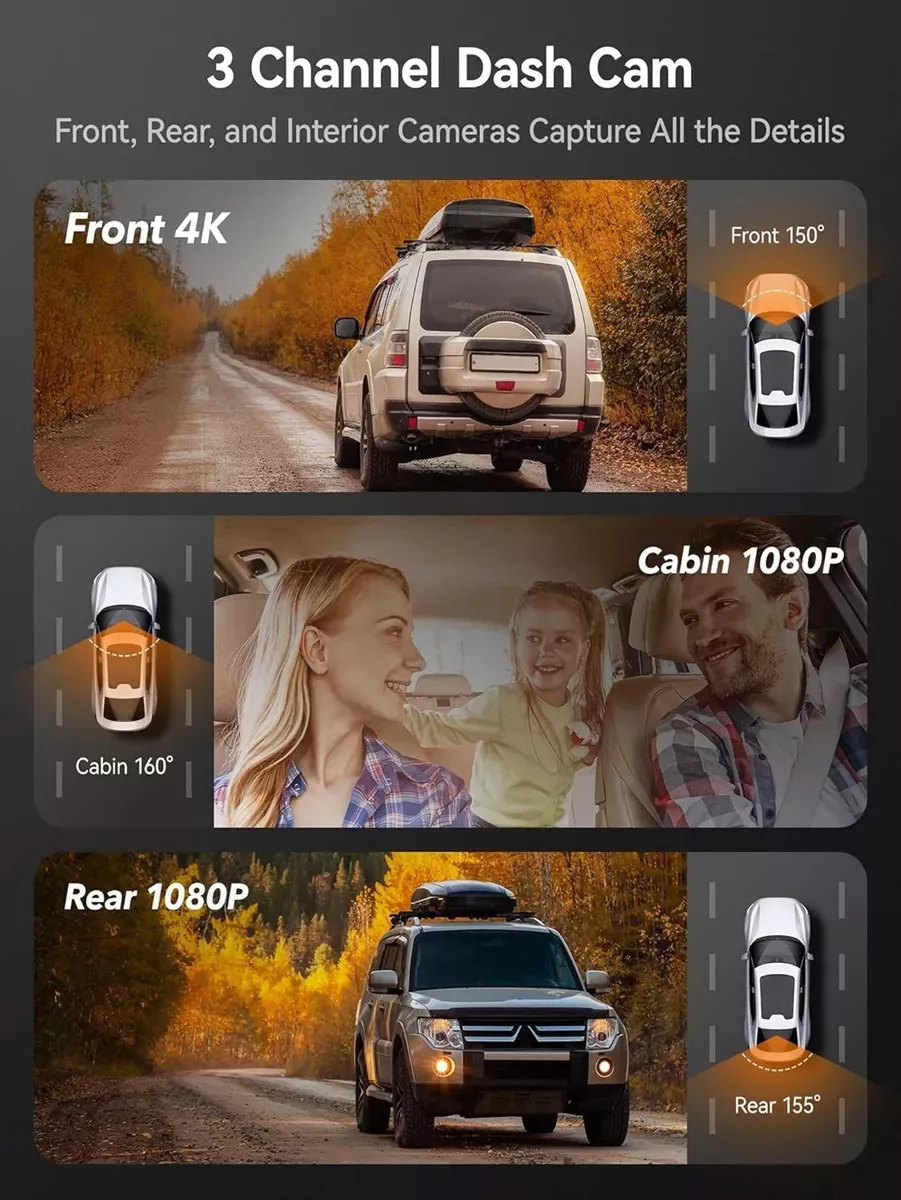 Wolfbox I17 Cámara Para Auto 4k 3 Cámaras Dashcam Wifi Gps