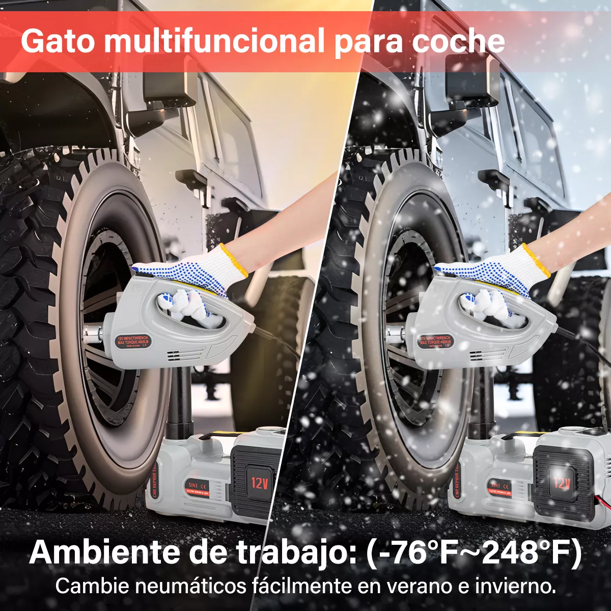 5 En1 Gato Hidráulico Eléctrico Automotriz 5 Ton 12v Con Luz