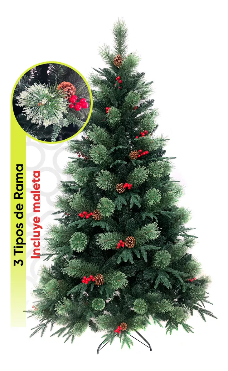Árbol De Navidad Fraser Fir 3 Tipos De Ramas Premium + Piñas + Cerezas Pino Navideño árbol de Navidad 190 Cm Artego