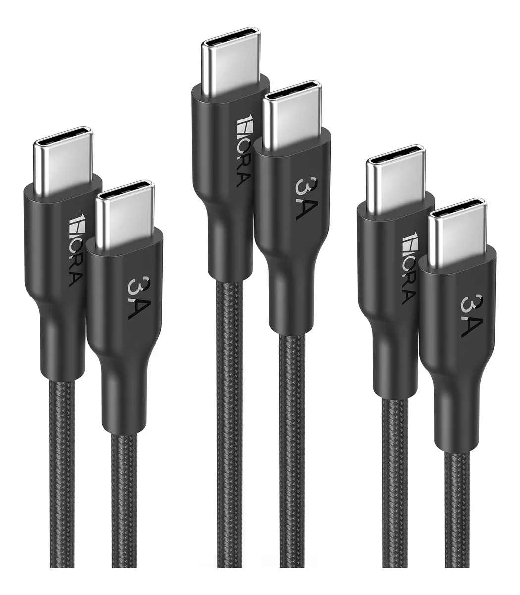 3pcs Cable Tipo C 1m 3a 1hora Cable Tipo C A C Carga Rapida Poli&eacute;ster Trenzado De Datos color Negro