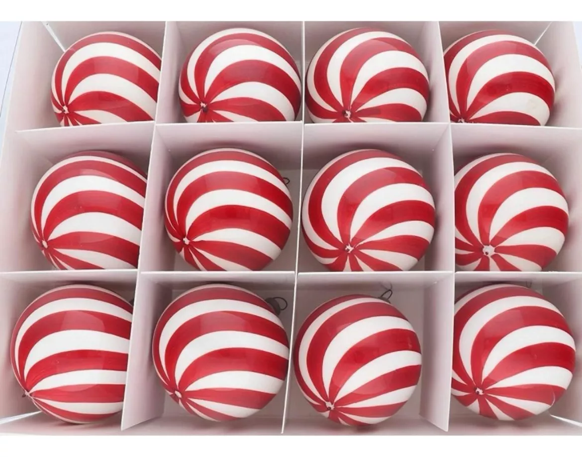 Esferas De Navidad Caramelo 12pz Decoraci&oacute;n Navide&ntilde;a &Aacute;rbol