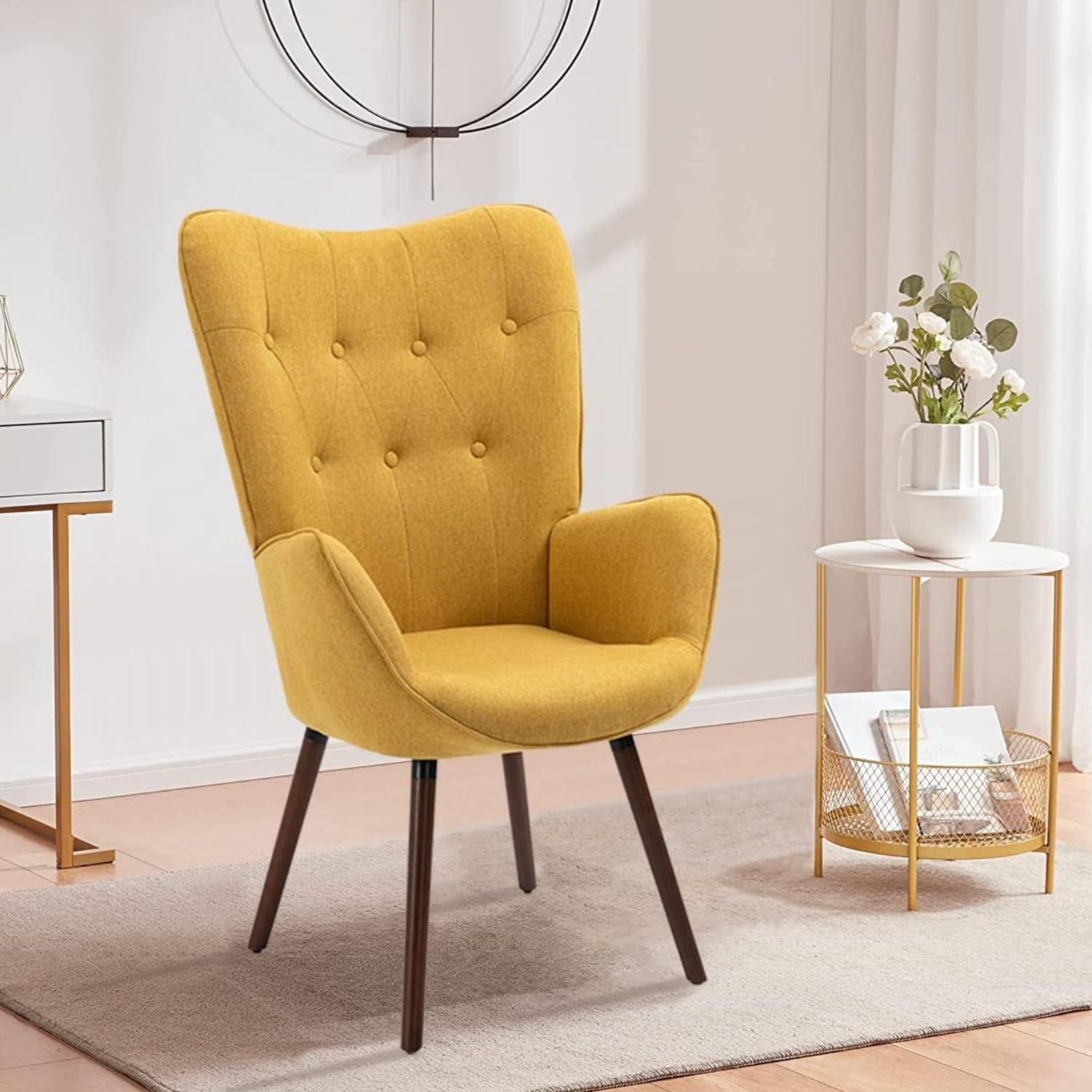 GOMYHOME Silla Sill&oacute;n Terciopelo Moderna Sof&aacute; Individual de Madera con Patas Estables Sill&oacute;n Tapizado para Sala,Sal&oacute;n,Lectura, Dormitorio, Amarilla-taza