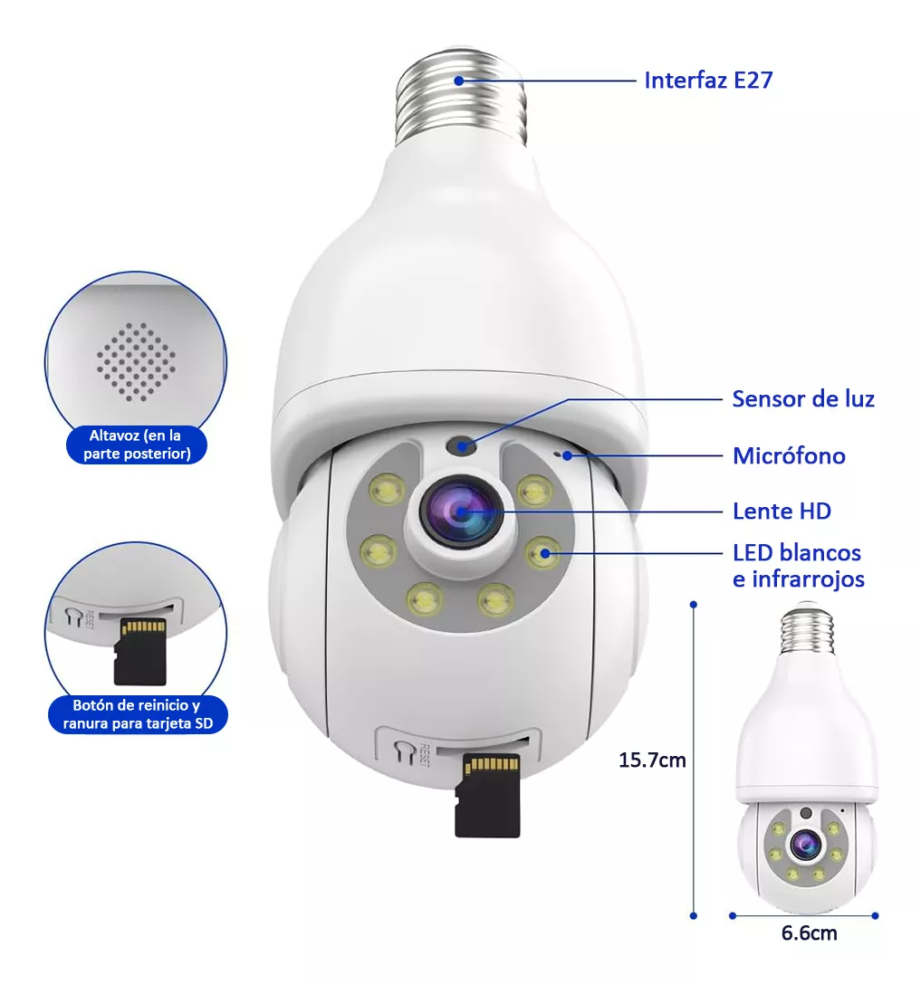 Nanwei Foco Con Camara De Seguridad Wifi, 2mp Camara De Foco, Icsee O Tris App, Base E27, Audio Bidireccional, Visión Nocturnadetección De Movimiento Con Alerta, Compatible Con Alexa