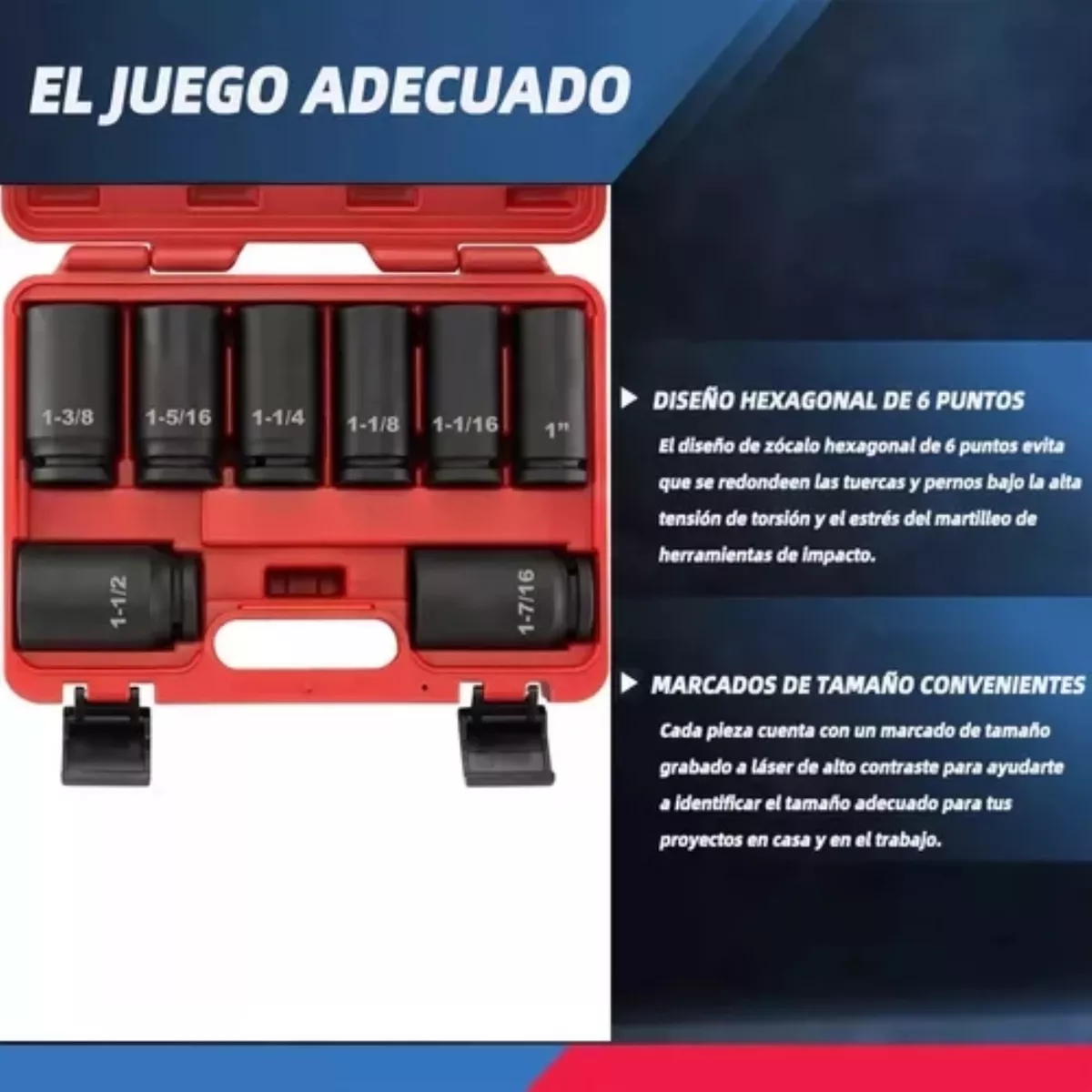 Juego Dados De Impacto Industrial De 3/4 Pulgadas 8pc