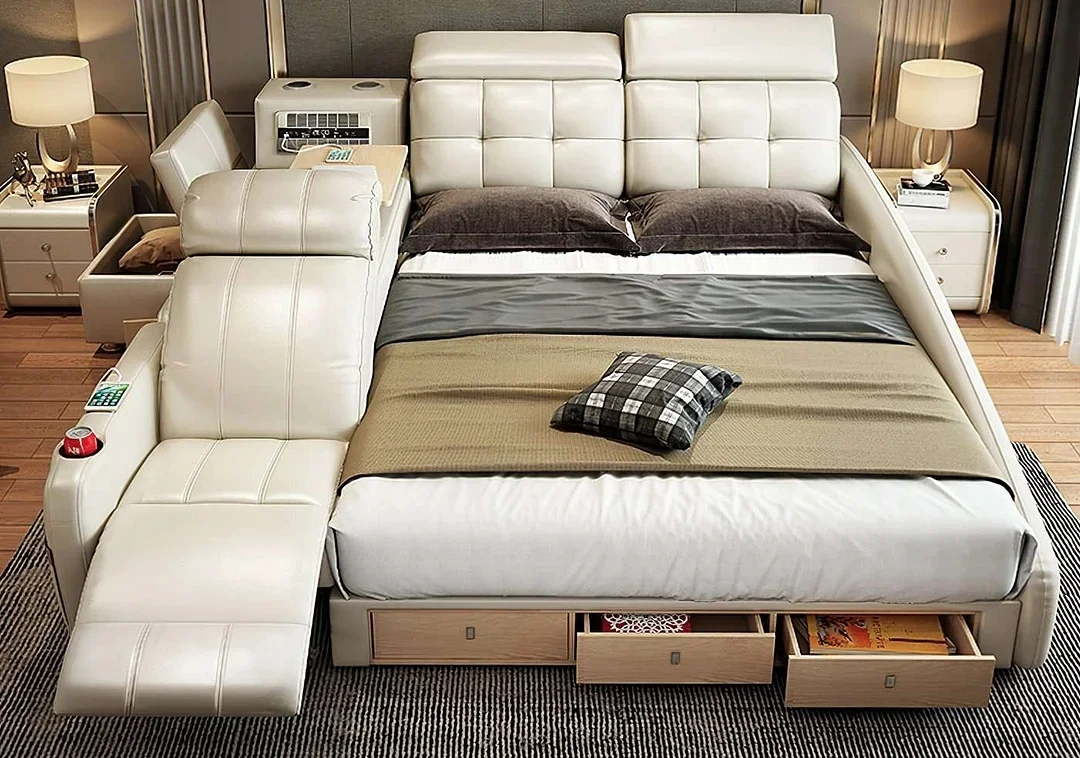 Esta cama inteligente todo en uno tiene un sill&oacute;n reclinable integrado y un sistema de filtraci&oacute;n de aire