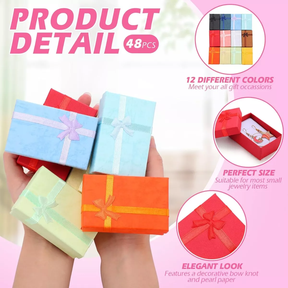 Caja De Regalo De Joyería Con Lazos, 24 Unidades