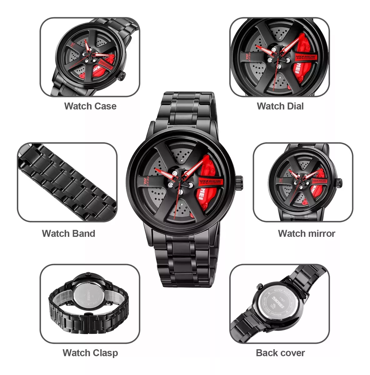 Reloj Moda Hombre Disco Llanta Rin Calipers Metal Cuarzo