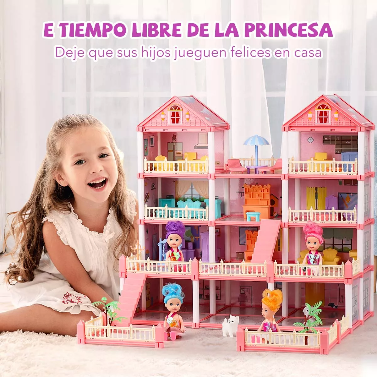 Casa De Muñecas Led Con Muebles Castillo De Princesa 4 Capas