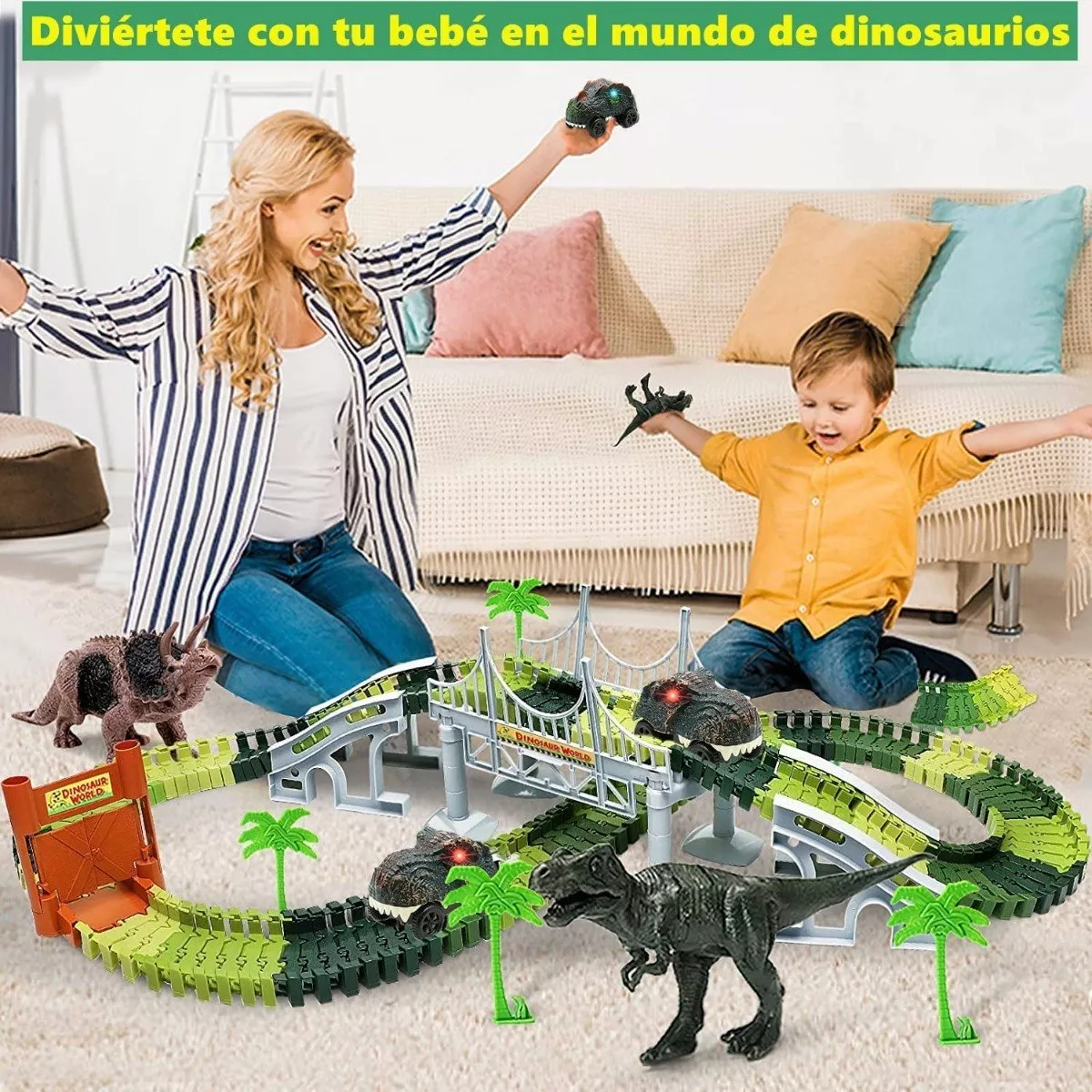 156pzs Pista Carreras Juguete Dinosaurio Felxible Para Niños