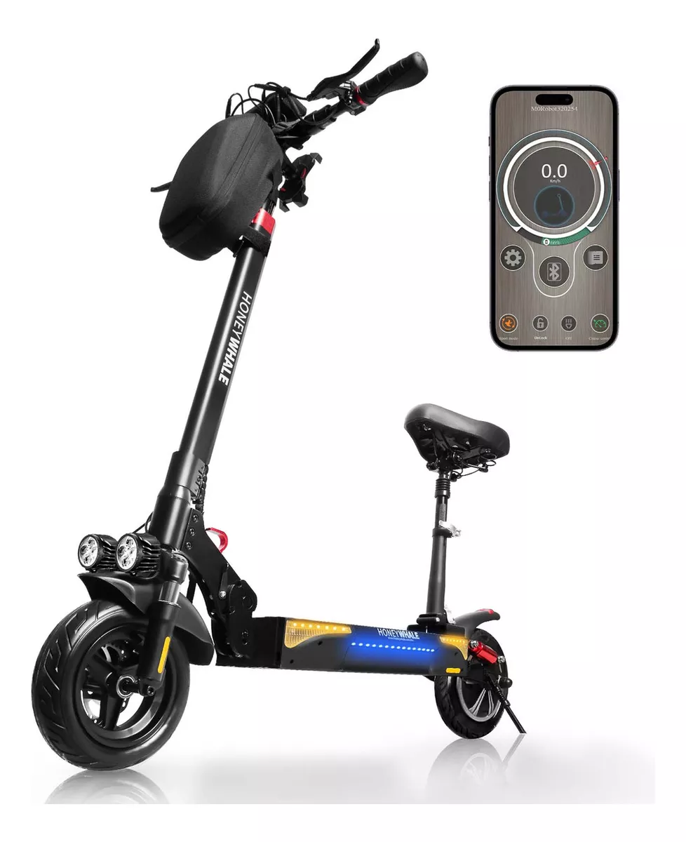 Honey Whale T4B Scooter Electrico Plegable para Adultos color Negro Motor 1000W-Max Velocidad 55KM/H-MAX Batería 13AH Autonomía 45KM-MAX Luz Direccional Honeywhale Patin electrico con Bluetooth