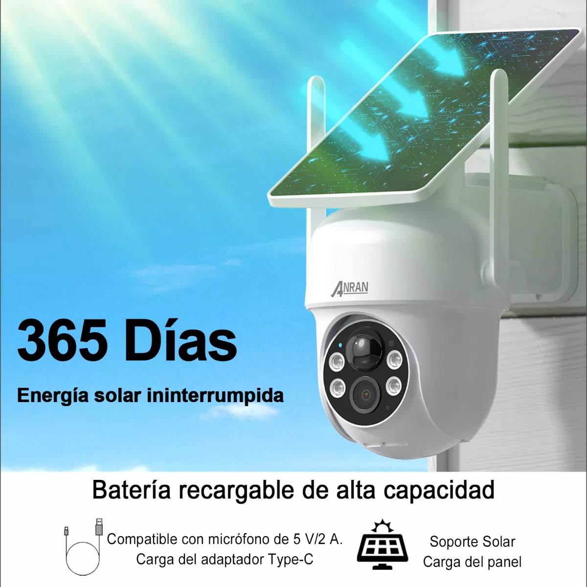 Anran Solar Cámara De Seguridad 5megapixeles Wifi 2.4g App