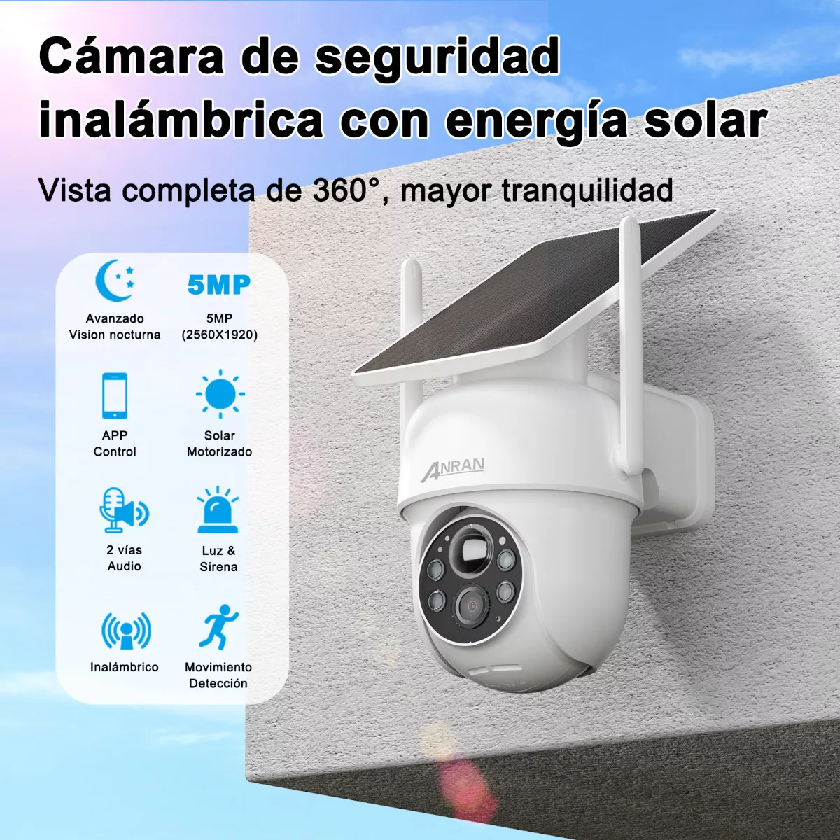 Anran Solar Cámara De Seguridad 5megapixeles Wifi 2.4g App