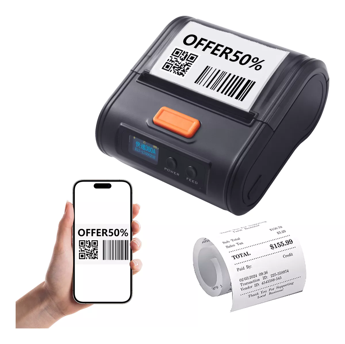 Impresora T&eacute;rmica Port&aacute;til 80mm Etiquetas Recibos Bt Usb