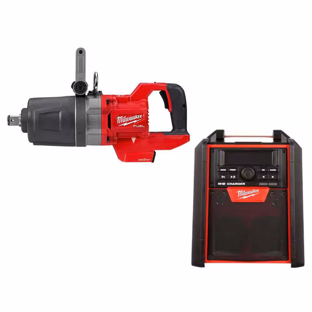 Milwaukee M18 FUEL Llave de impacto inalámbrica de iones de litio de 18 V, sin escobillas, de 1 pulgada, con mango en D y radio/cargador para el lugar de trabajo 2868-20-2792-20