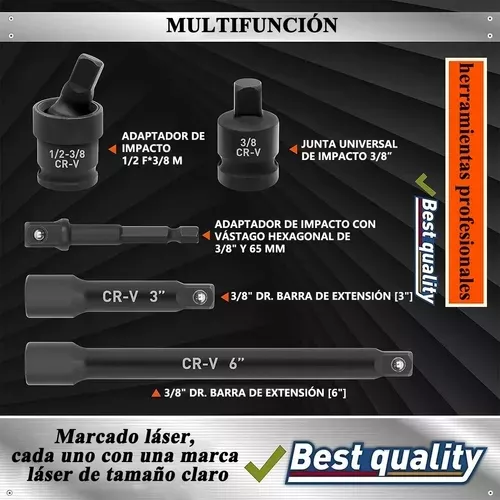 Juego De Dados De Impacto De Aire Herramientas 3/8 50piezas