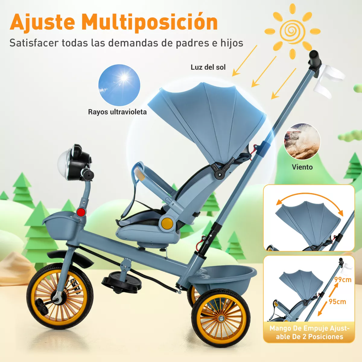 Triciclo Carriola Bicicleta Gira 360° Reclinable Para Niños