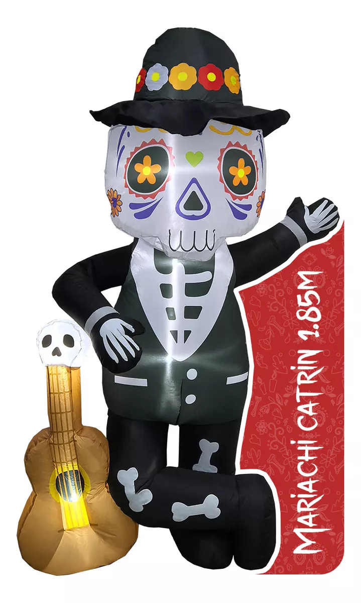 Inflable De Casa Para Exteriores Decoraci&oacute;n Mu&ntilde;eco Navidad Halloween Mariachi Catrin De 1.85m De Alto Con Luces Led Decoraci&oacute;n D&iacute;a De Muertos Artego