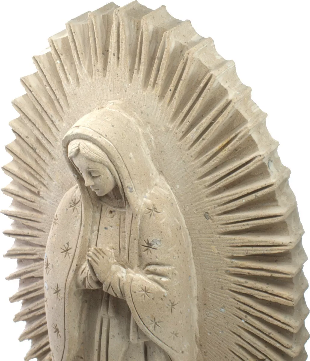 Virgen De Guadalupe Escultura Artesanal En Cantera Café 70cm