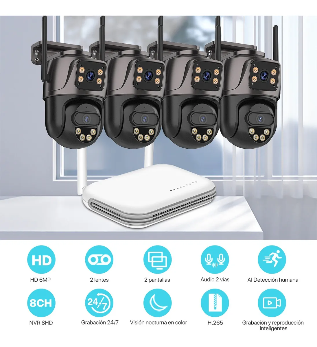 kit De Camaras De Seguridad Vigilancia Wifi 4 Camara 1tb Nvr