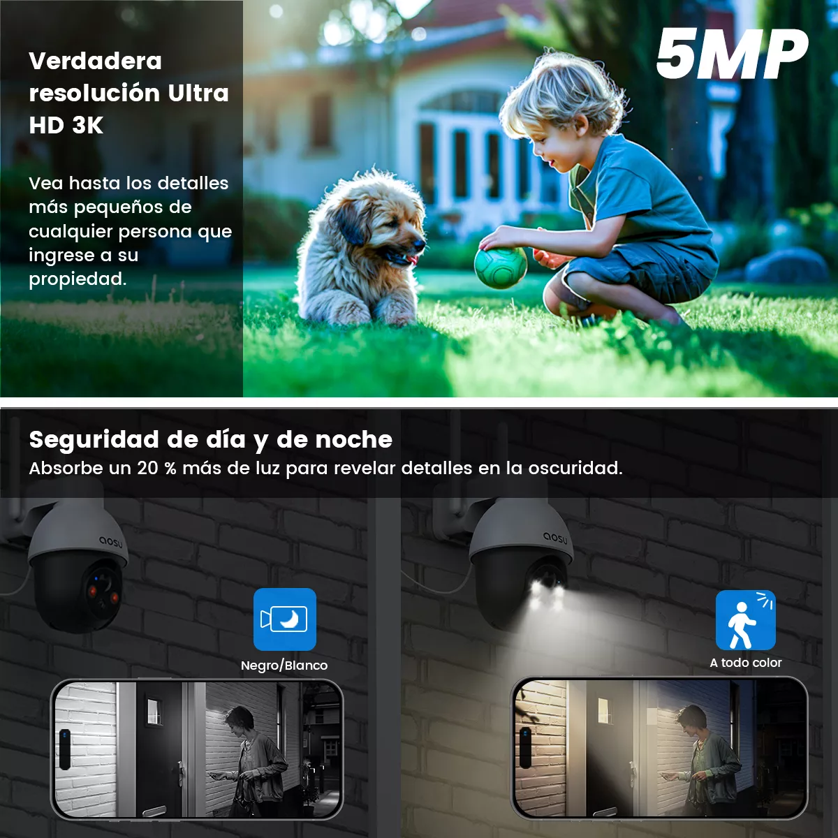 C&aacute;mara de Seguridad Aosu C9E con Resoluci&oacute;n 5MP Visi&oacute;n Nocturna Camaras de Vigilancia Exterior