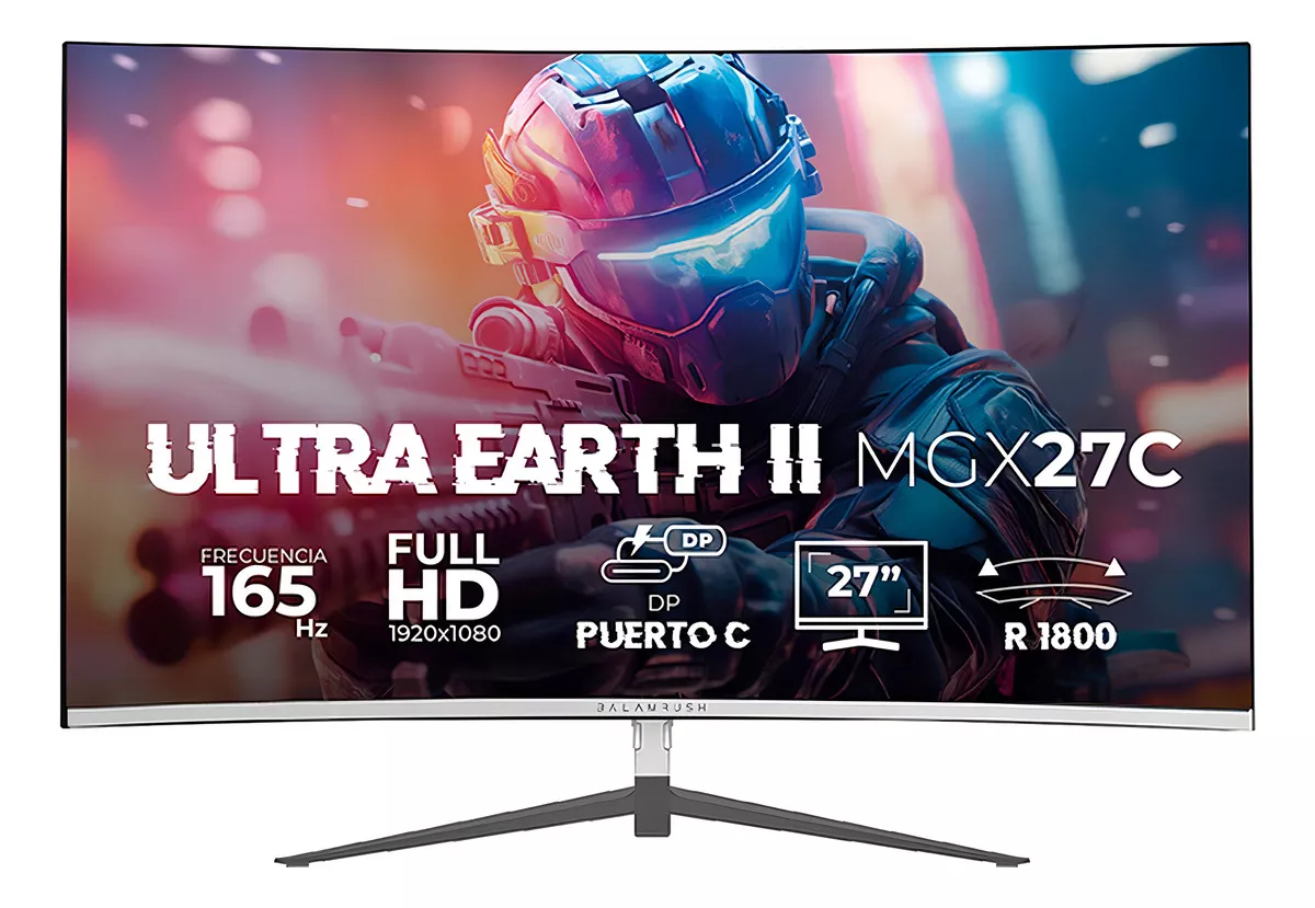 Monitor Gamer Curvo 27 pulgadas Frameless BALAM RUSH ULTRA EARTH II MGX27C 1ms 165Hz Full HD Panel VA LED Puertos HDMI USB-C AMD Freesync color Blanco BR-938280