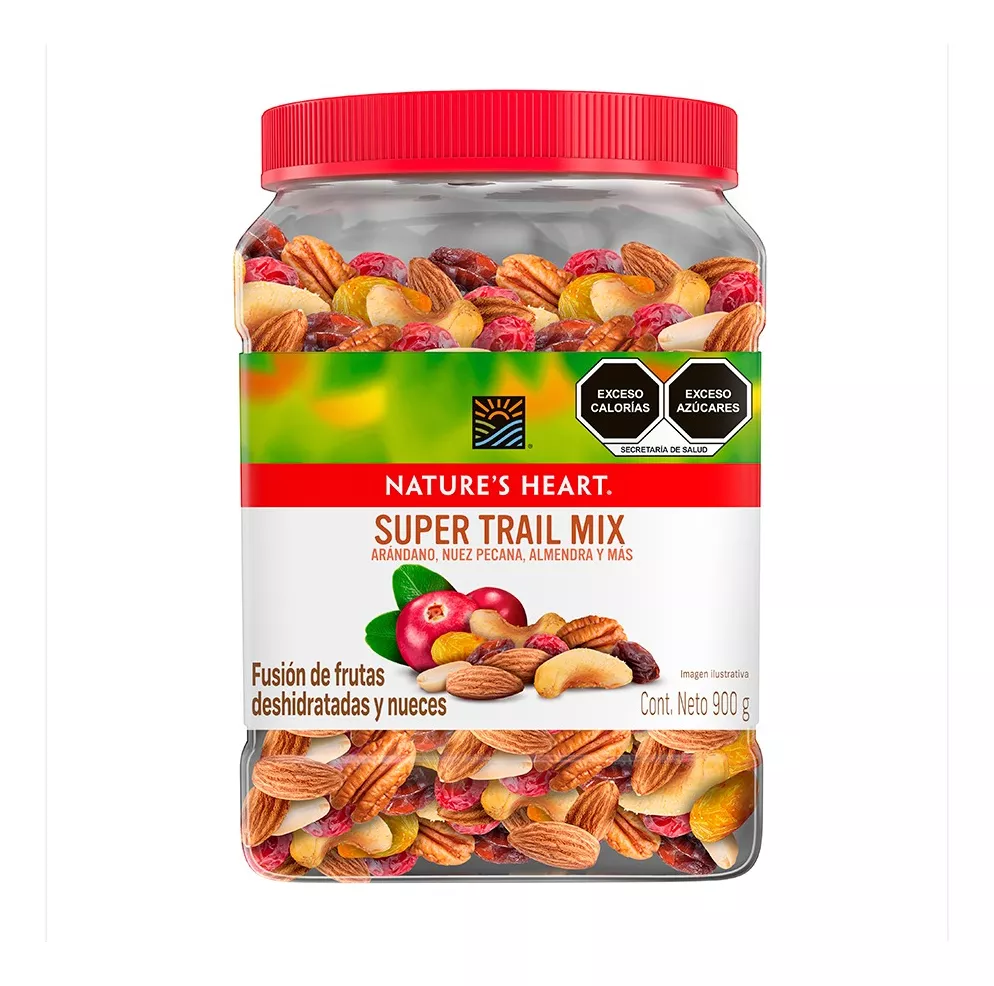 Frasco Nature's Heart Snack Super Trail Mix Con Frutas deshidratadas y nueces 900g