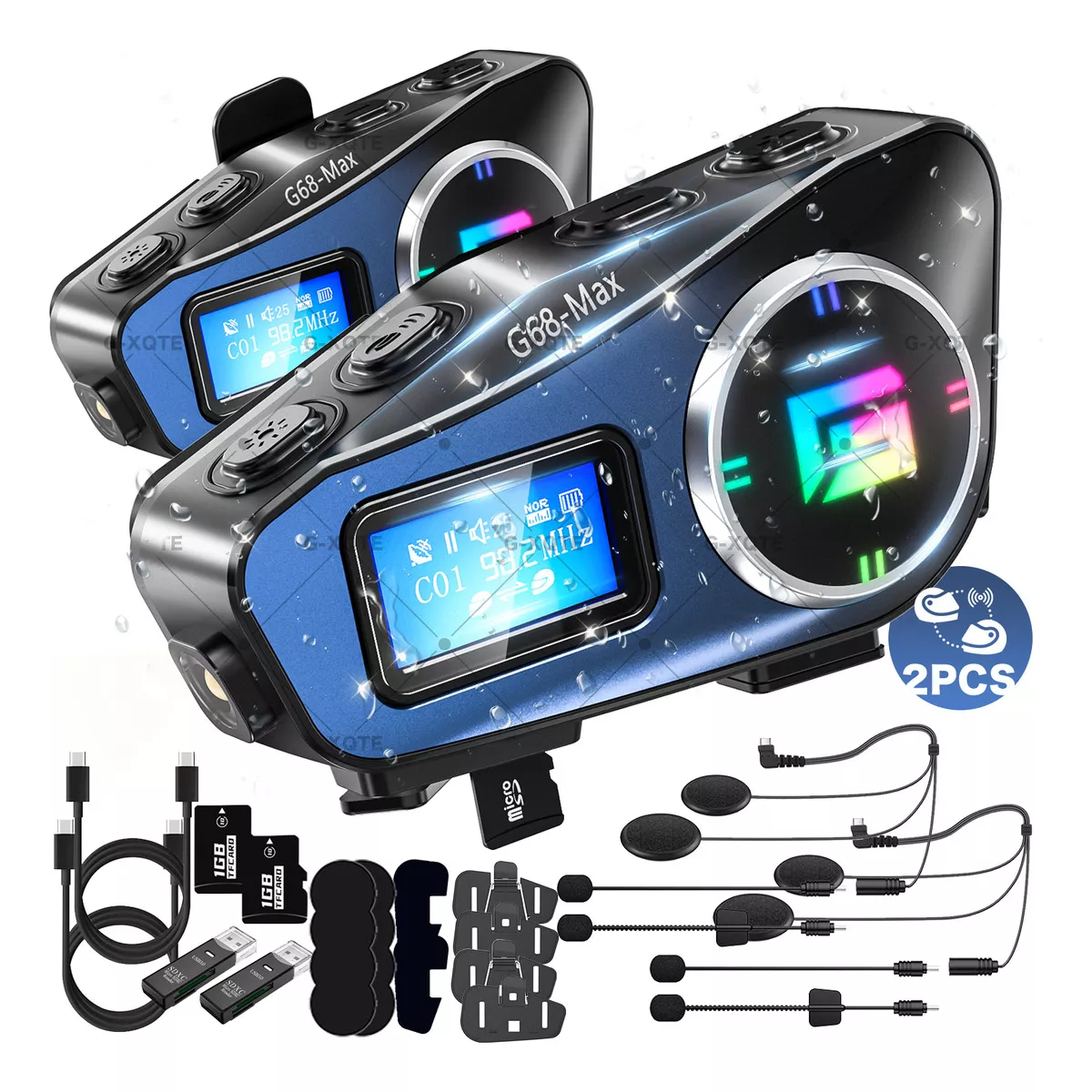Intercomunicador Motos Aud&iacute;fonos Para Casco Bt53 Fm Mp3 Marca G-XQTE Modelo G68-Max 2PCS