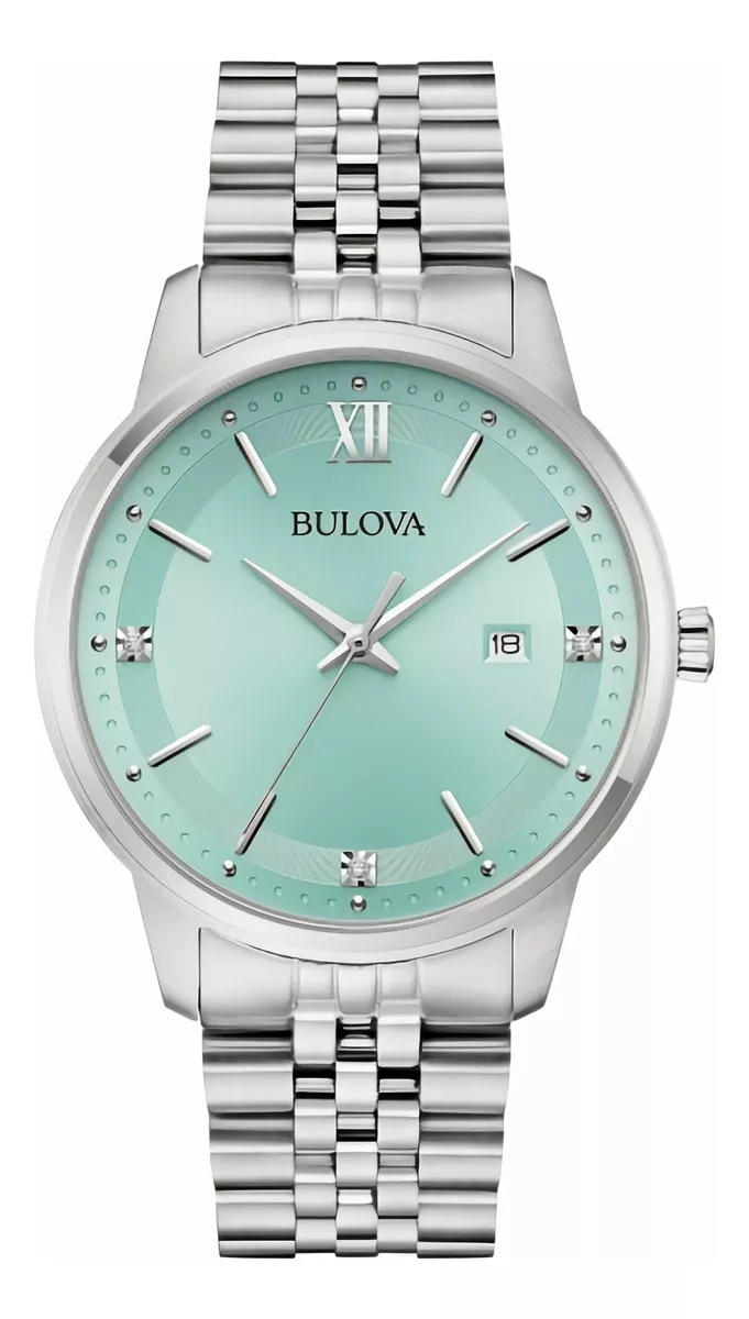 Reloj Bulova 96d157 Caballero Azul Tiffany Con 3 Diamantes
