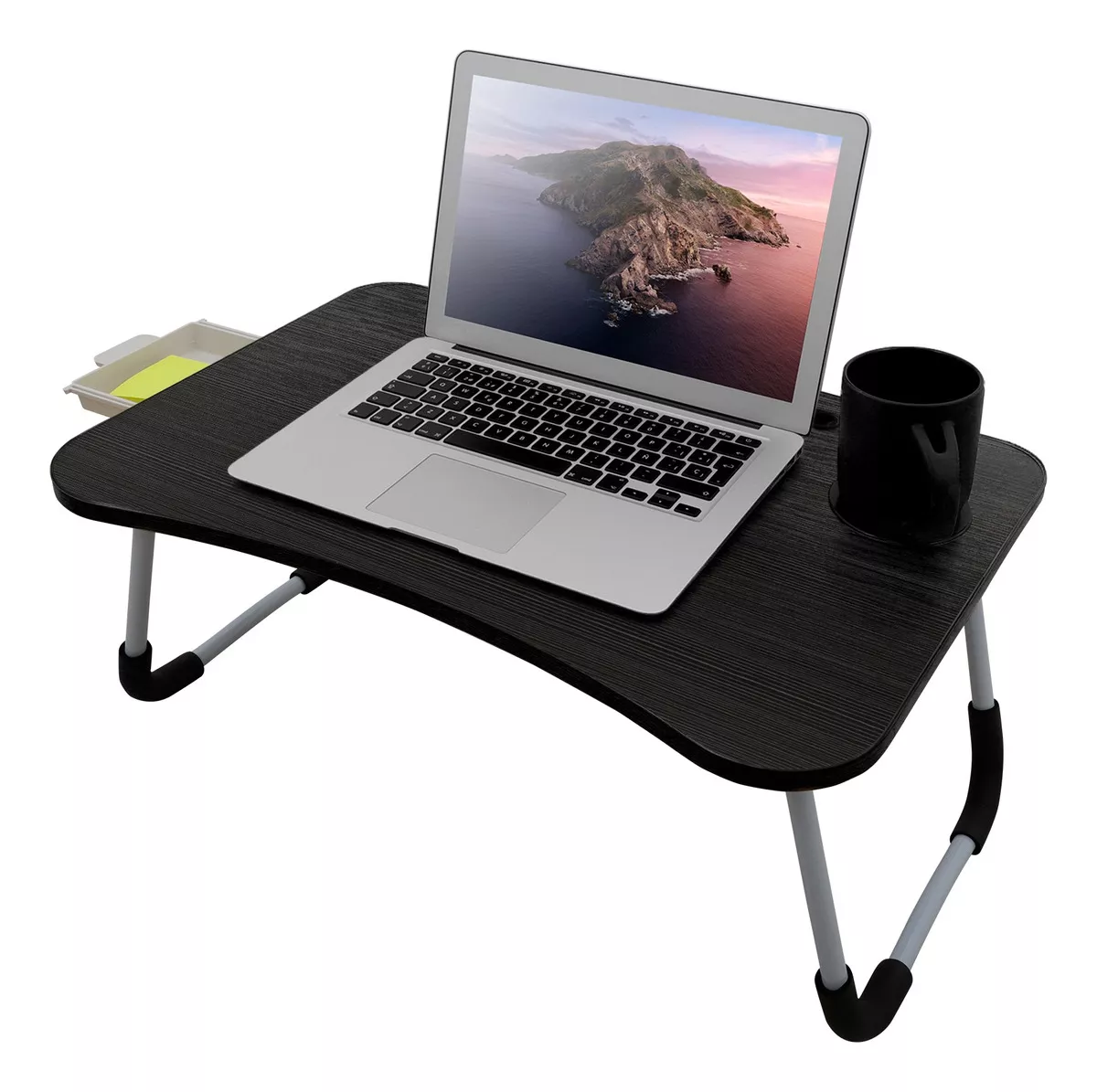 Mesa para Cama Plegable, Mesa de Servicio para Laptop, Ranura para Celular o Tablet y Caj&oacute;n, Port&aacute;til y Plegable, con Portavasos, Base Antiderrapante, hasta 5 Kg, para Trabajar, Comer y m&aacute;s