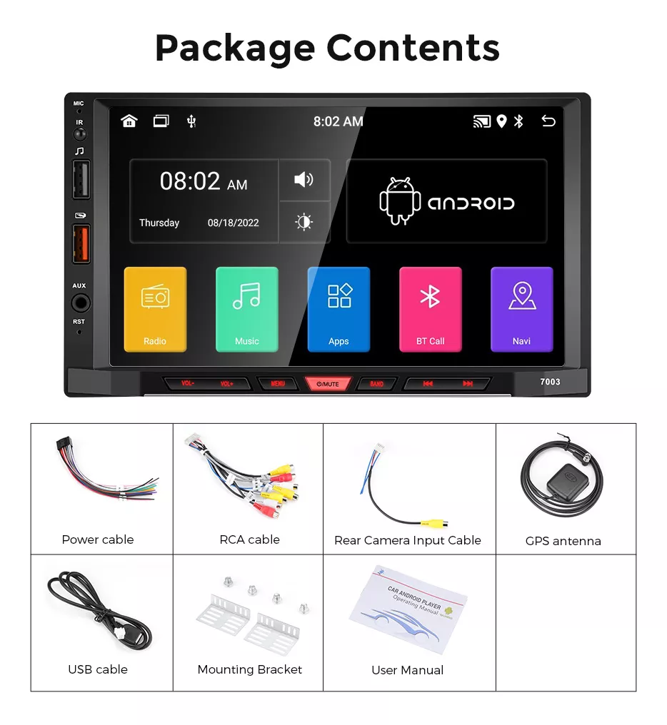 Autoestéreo Gearelec 2din Hd 4+64g Carplay Android Auto 7in bluetooth CARPLAY WIFI Radio FM Android GPS APP se puede instalar Cámara