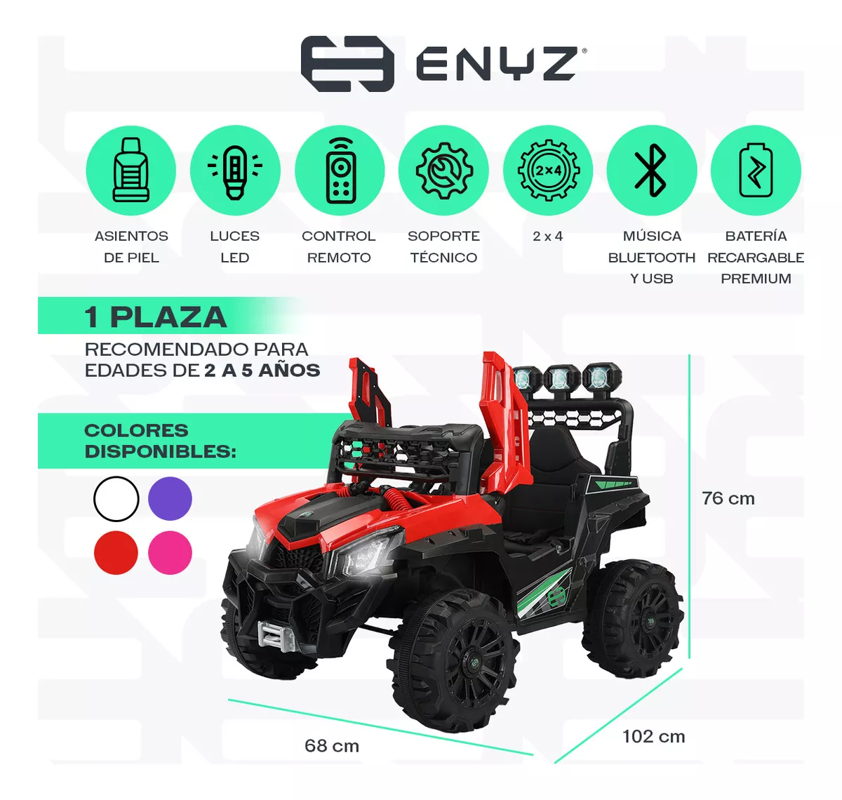 Montable Eléctrico Camioneta Razer Jeep Con Control Remoto Asientos De Piel Bluetooth Bocinas Edades Infantil 2 A 5 Años Enyz