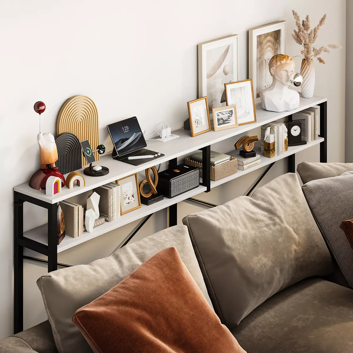 Mesa Consola Moderna Con Dos Hileras De Estantes180*20*105cm
