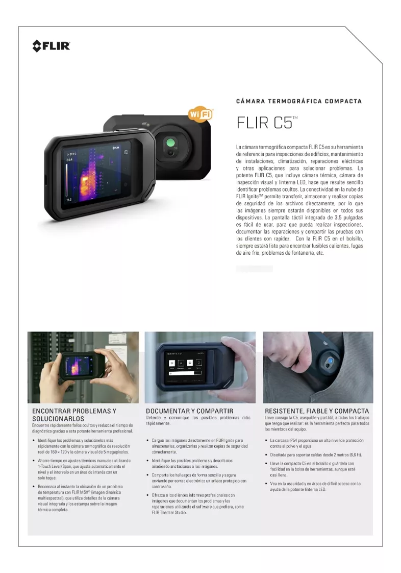 Cámara Termográfica 19,200 Píxeles Con Software Wifi Flir C5