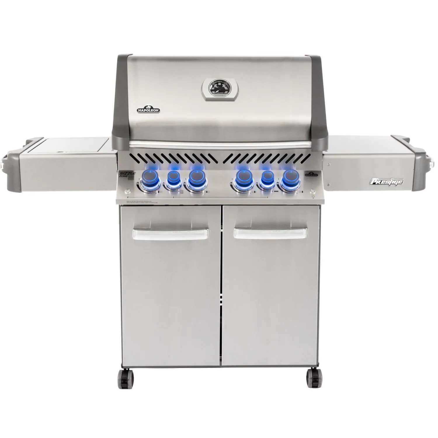 Parrilla de gas propano Napoleon Prestige 500 con quemador trasero infrarrojo y quemador lateral infrarrojo y kit de asador-P500RSIBPSS-3