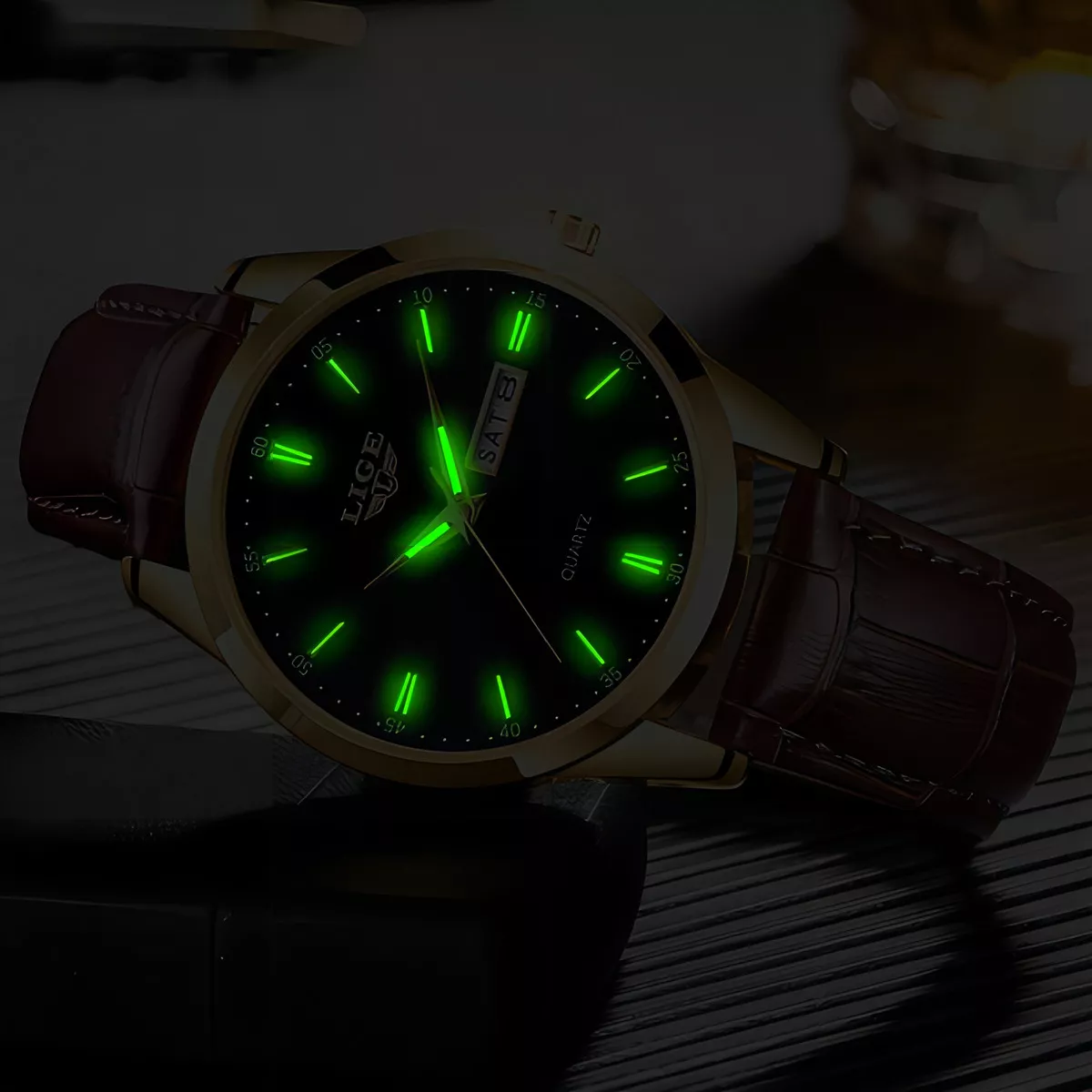 Reloj Cronógrafo Lige LG8970 De Cuero Casual Para Hombre