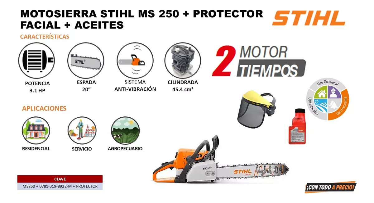 Motosierra A Gasolina Stihl Ms 250 3.1 Hp 2 Tiempos 20 PuLG