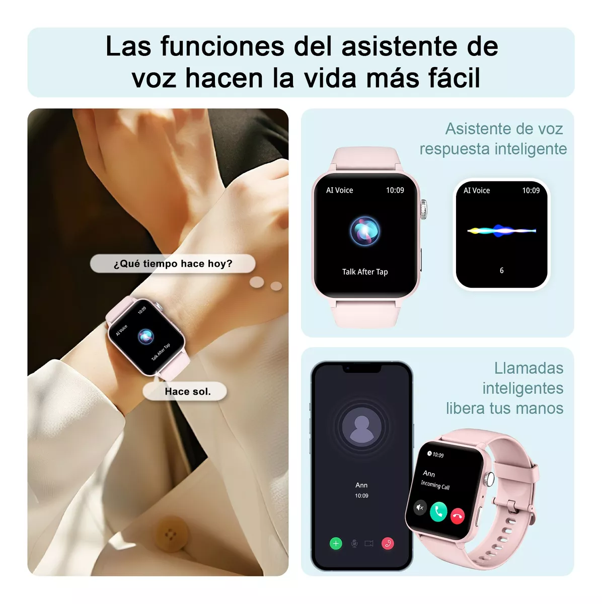 Reloj Inteligente Mujer, Smartwatch, Llamada, Asistente Voz