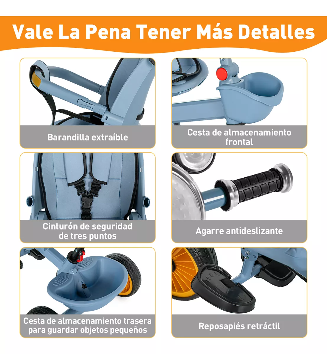 Triciclo Carriola Bicicleta Gira 360° Reclinable Para Niños